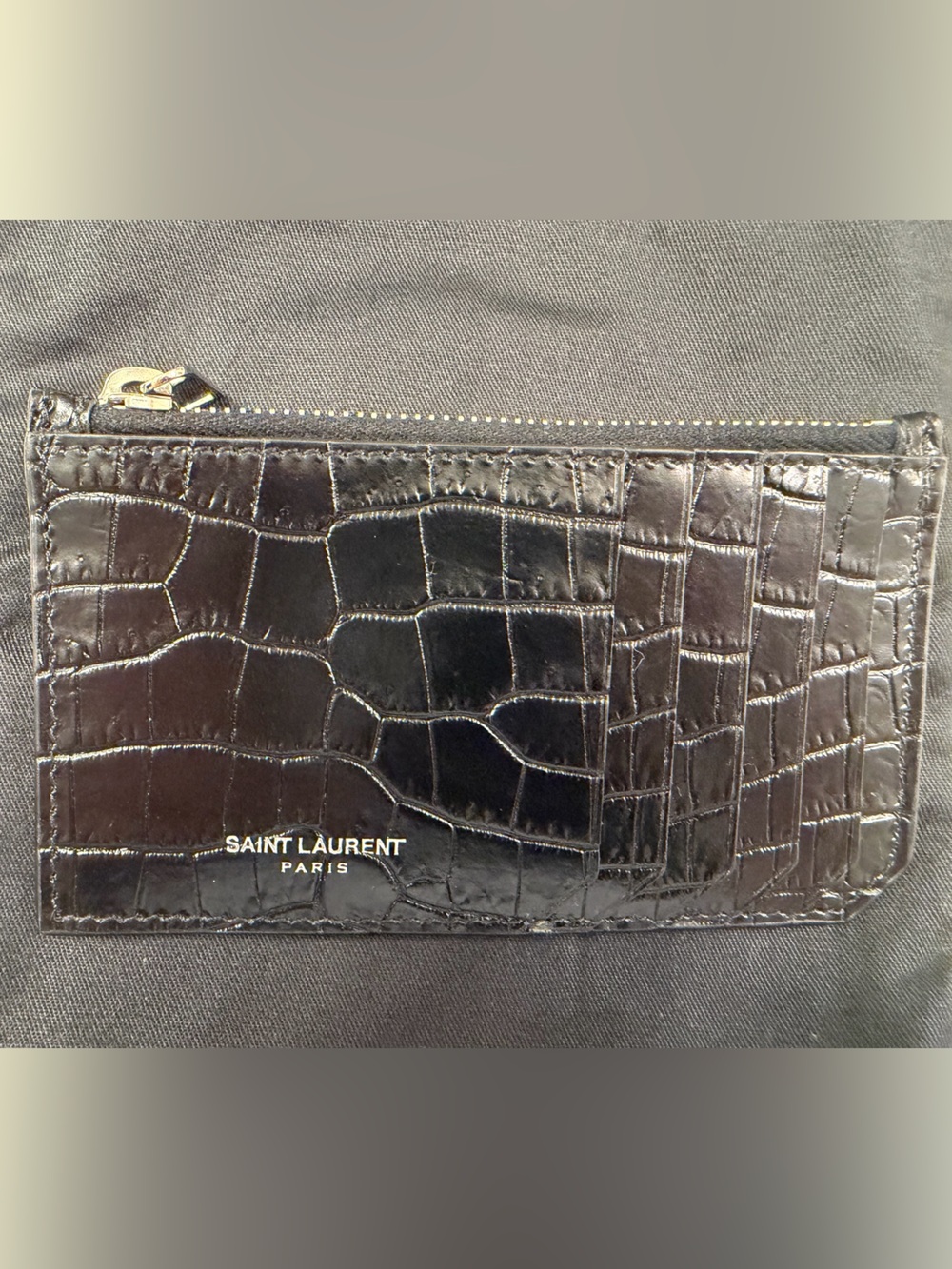 Saint Laurent Crocodile-Embossed Leather Card Case